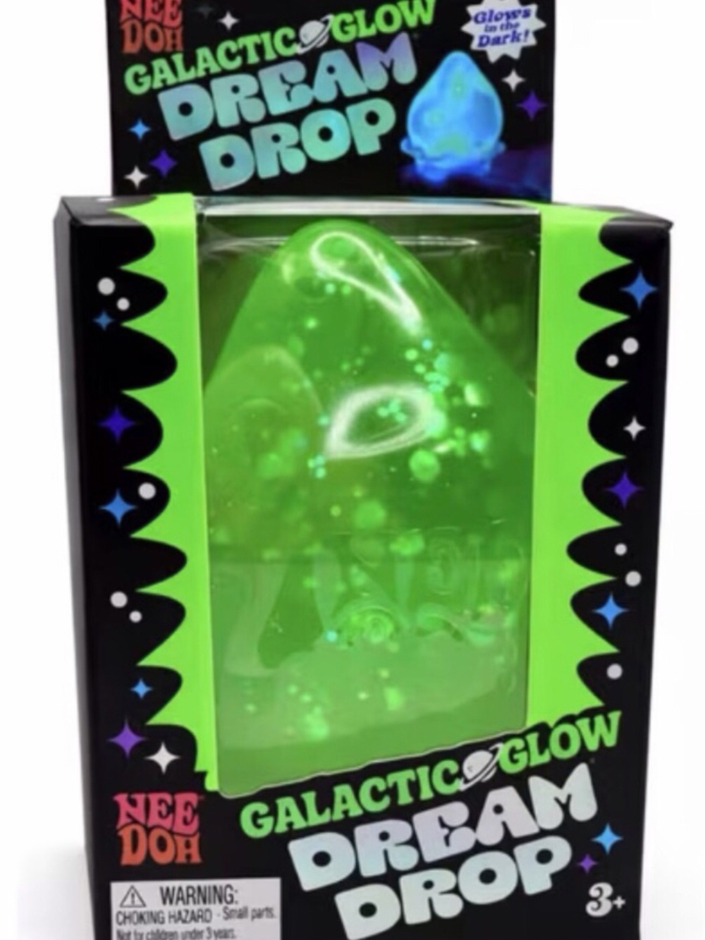 Schylling NeeDoh Galactic Glow Dream Drop Green Glow Sensory Toy